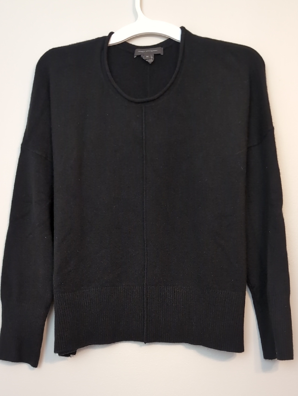 French Connection Black Medium Della Vhari Rolled Crew Collar L/S Sleeve Sweater